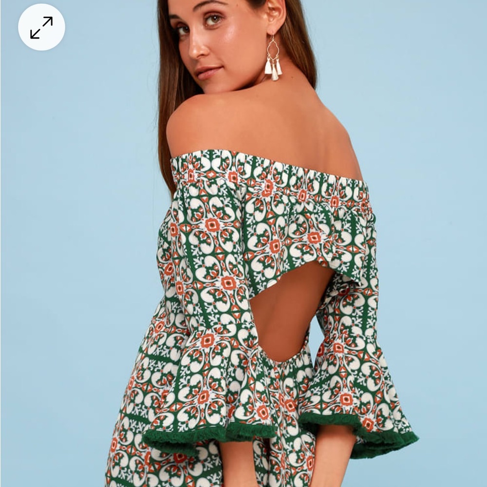 LULUS Wanderlust for Life Green Print Off-the-Shoulder Mini
Dress - Picture 5 of 7